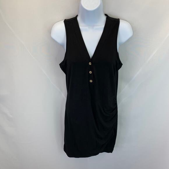 💥Black V-neck Button Detail Tank Dress Women's size Medium - Picture 1 of 8